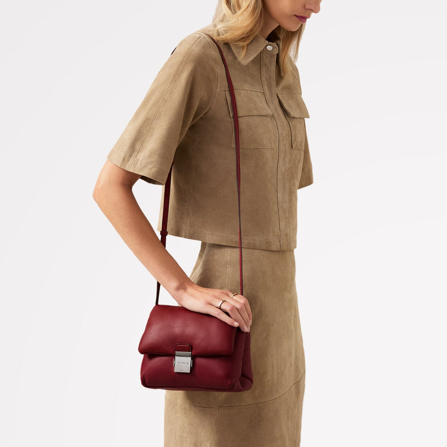 Bond Court Leather Small Flapover Crossbody Bag in Cranberry - H2160604