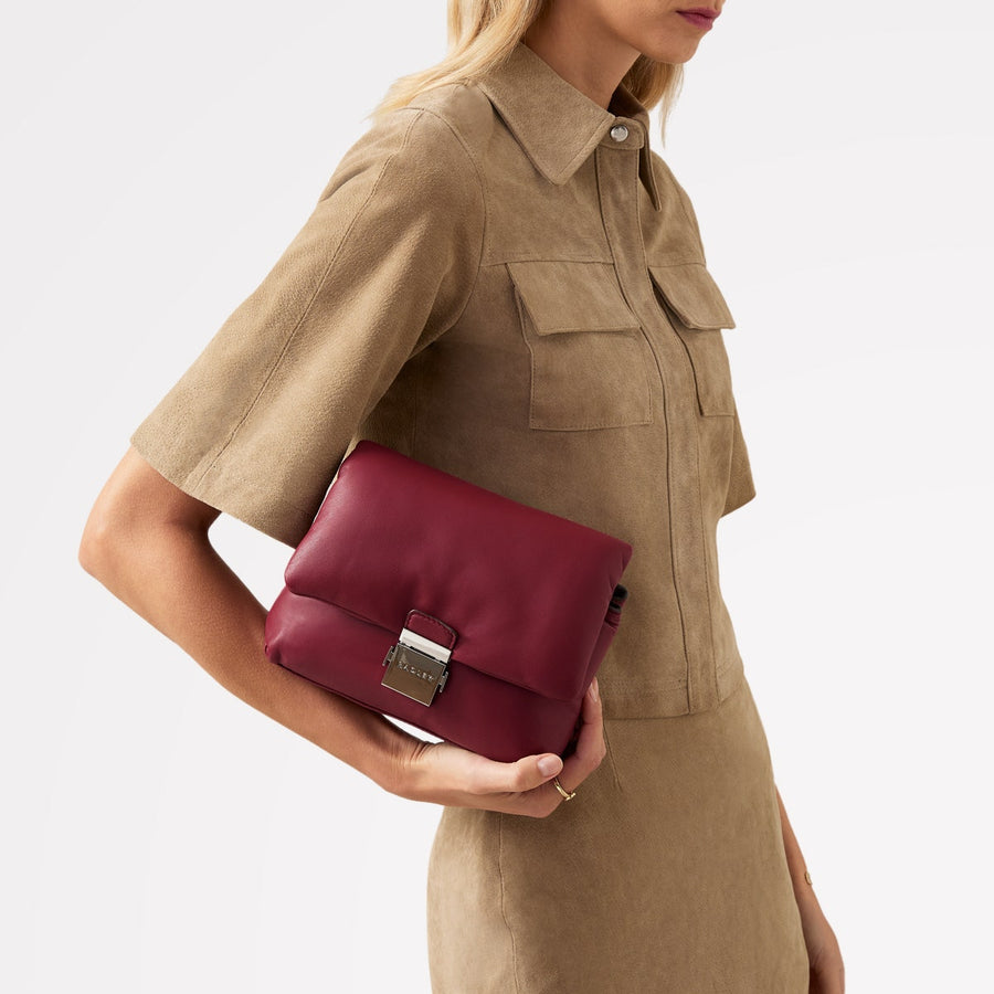 Bond Court Leather Small Flapover Crossbody Bag in Cranberry - H2160604