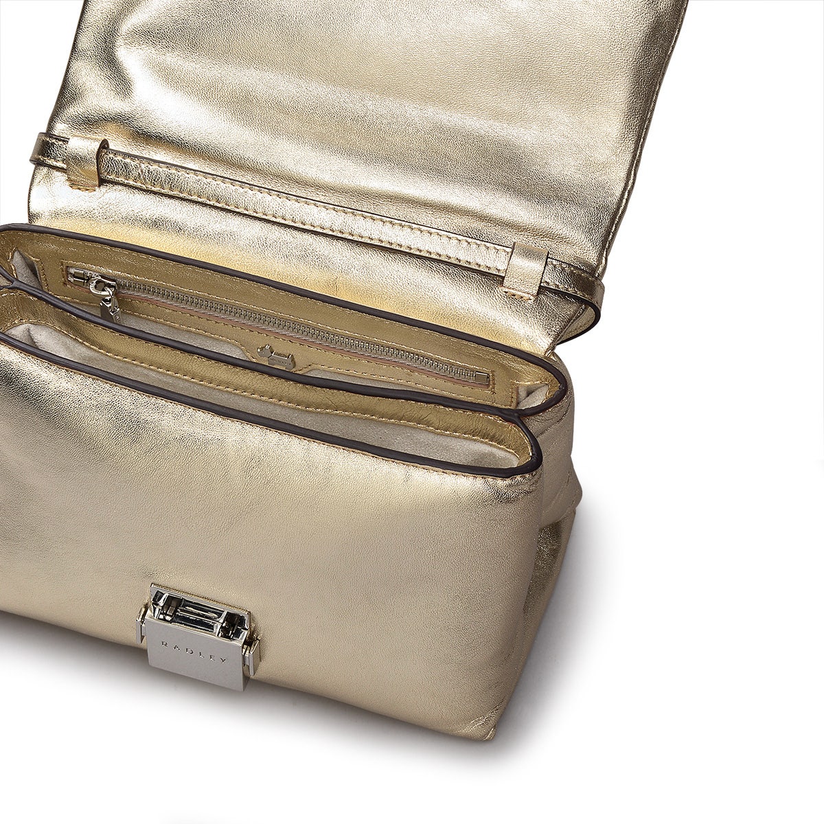 Bond Court Leather Small Flapover Crossbody Bag in Icy Gold - H2161717