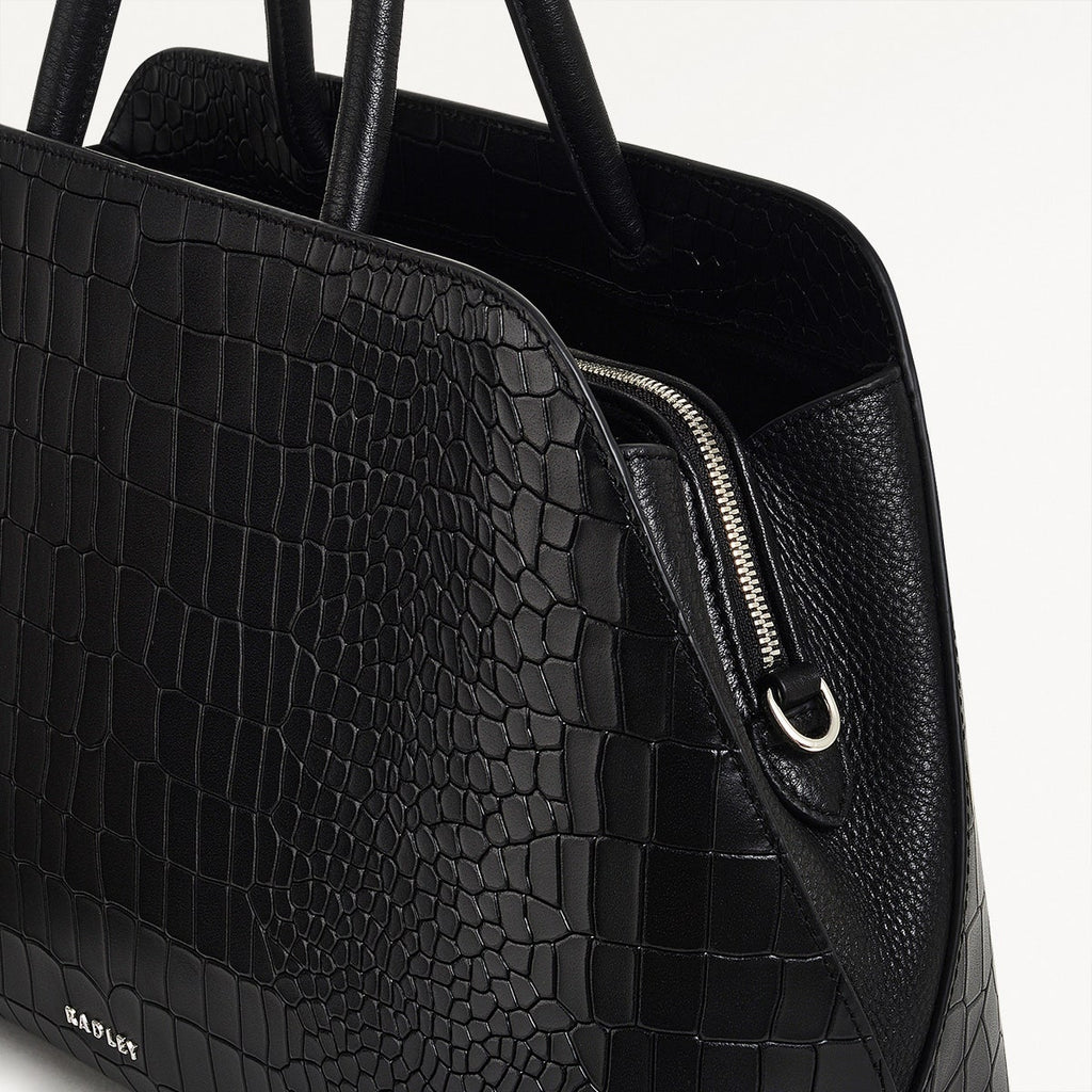 Liverpool Street Leather Medium Ziptop Grab Bag in Black - H2168001