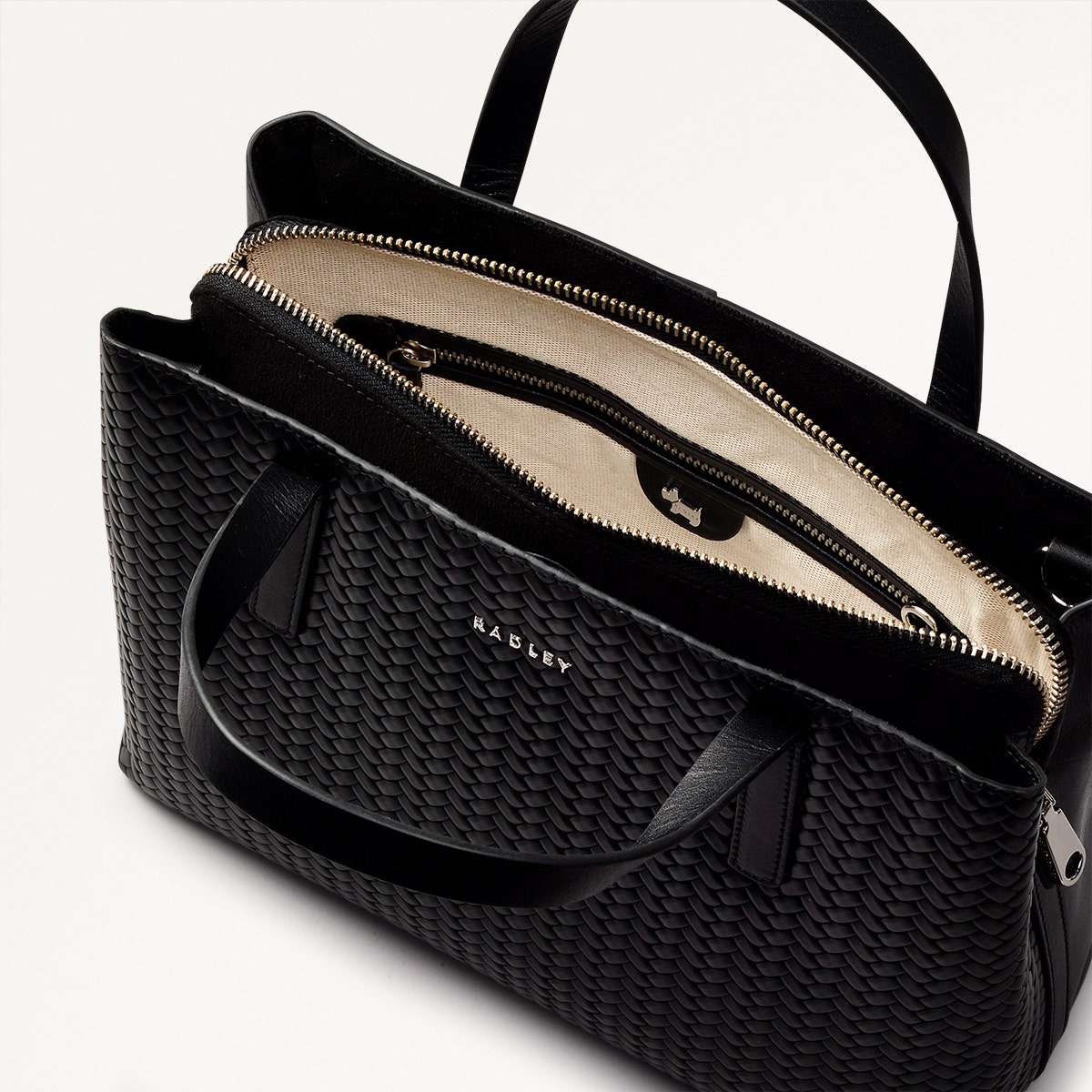 DG ブラック パーティーバッグ Black Medium Grab Bag | Dukes Place Icon Weave Emboss AW24 | Radley