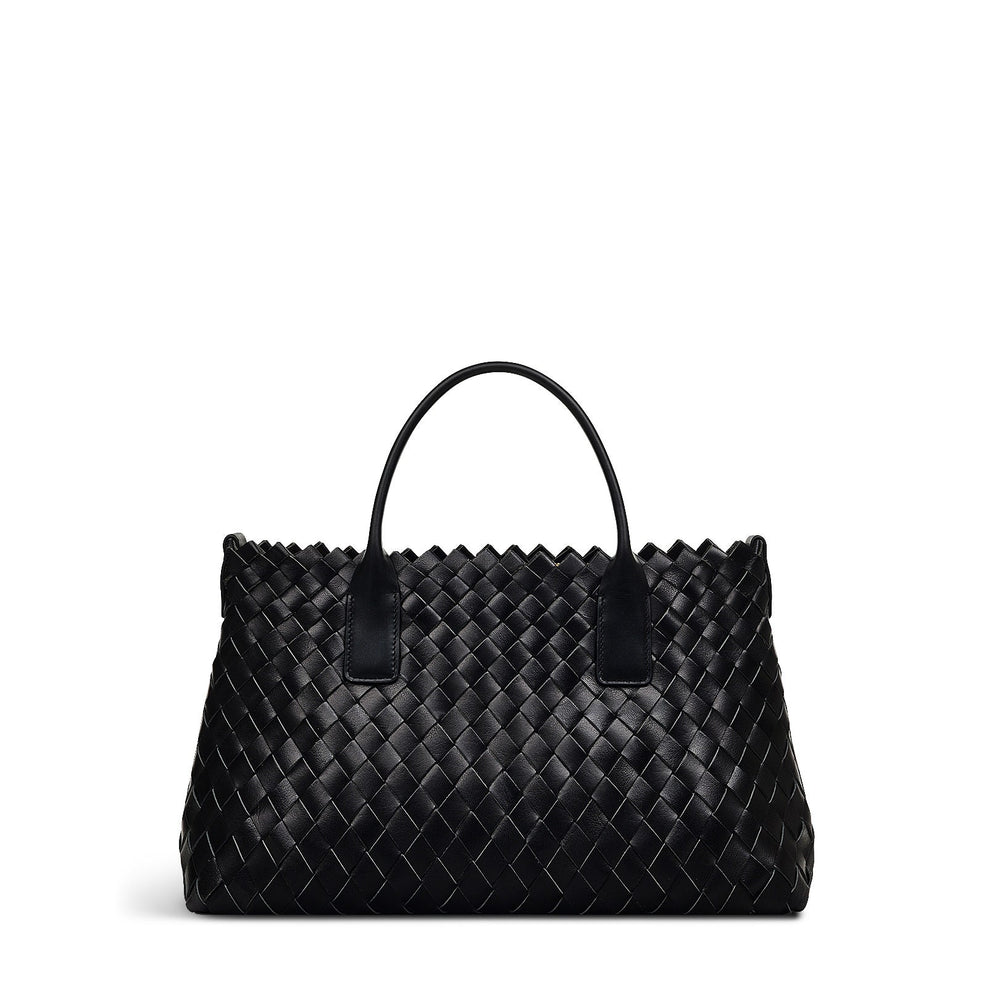 The Goswell Leather Medium Open Top Satchel Bag in Black - H2183001