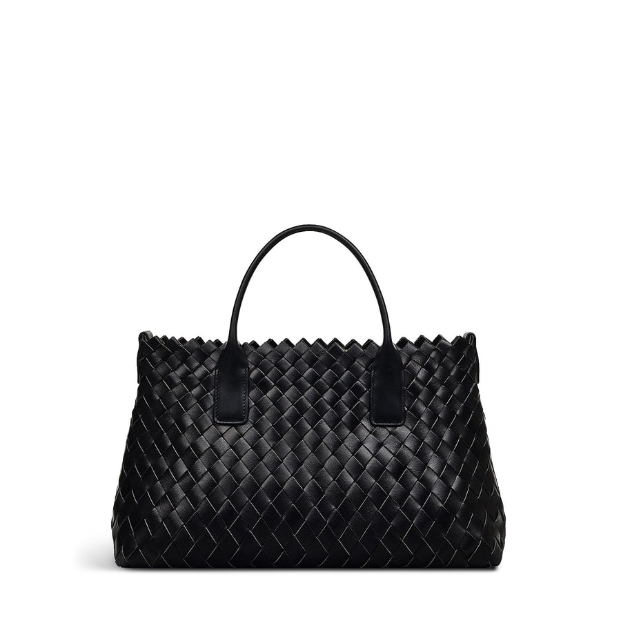 The Goswell Leather Medium Open Top Satchel Bag in Black - H2183001