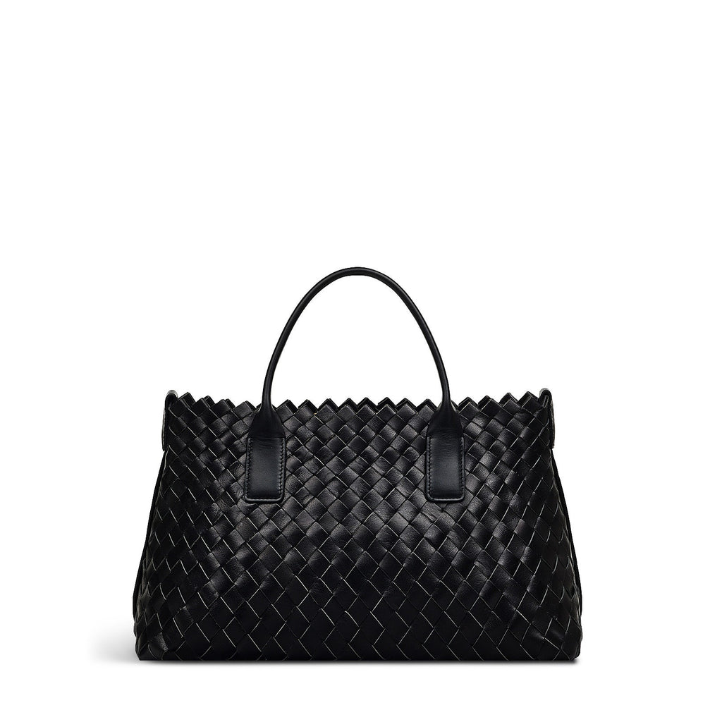 The Goswell Leather Medium Open Top Satchel Bag in Black - H2183001