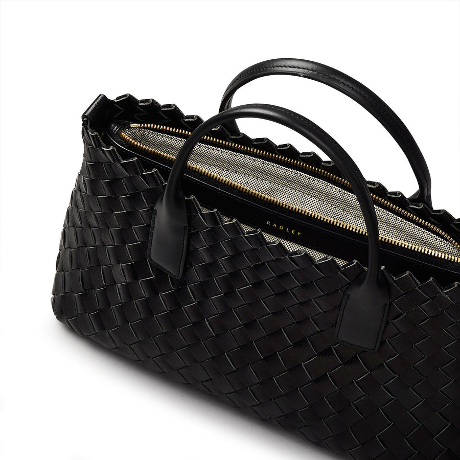 The Goswell Leather Medium Open Top Satchel Bag in Black - H2183001