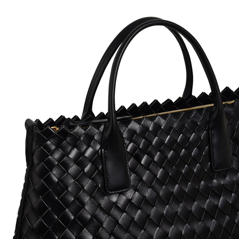 The Goswell Leather Medium Open Top Satchel Bag in Black - H2183001