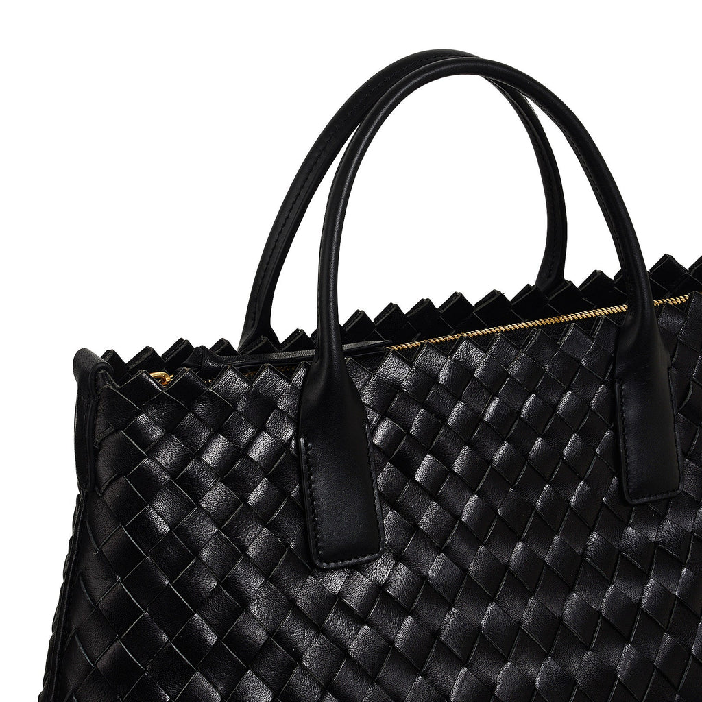 The Goswell Leather Medium Open Top Satchel Bag in Black - H2183001
