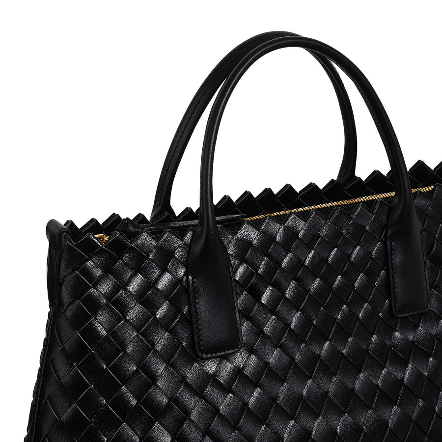 The Goswell Leather Medium Open Top Satchel Bag in Black - H2183001