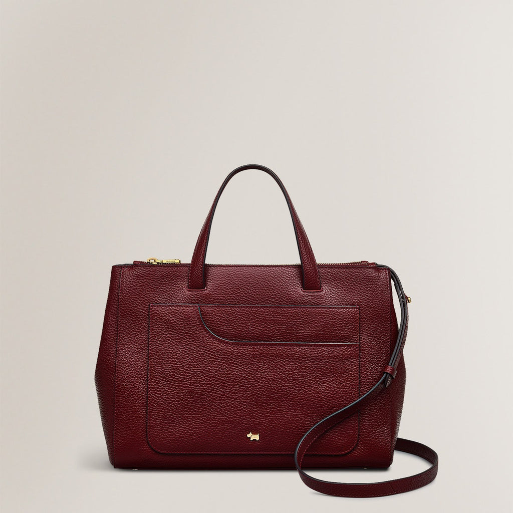 Pockets Soft 2.0 Leather Medium Ziptop Satchel Bag in Merlot - H2276603