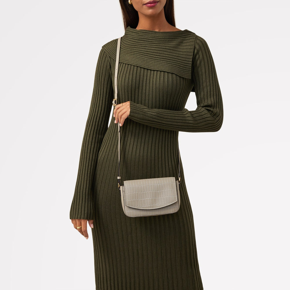 River Road Leather Mini Flapover Phone Crossbody Bag in Pumice - H231365