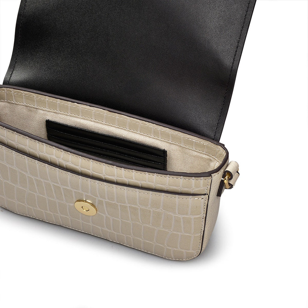 River Road Leather Mini Flapover Phone Crossbody Bag in Pumice - H231365