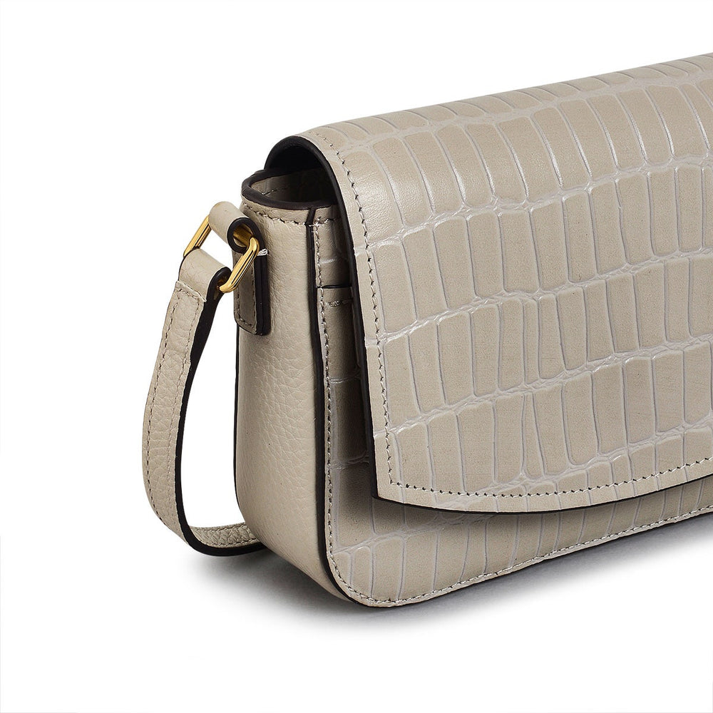 River Road Leather Mini Flapover Phone Crossbody Bag in Pumice - H231365