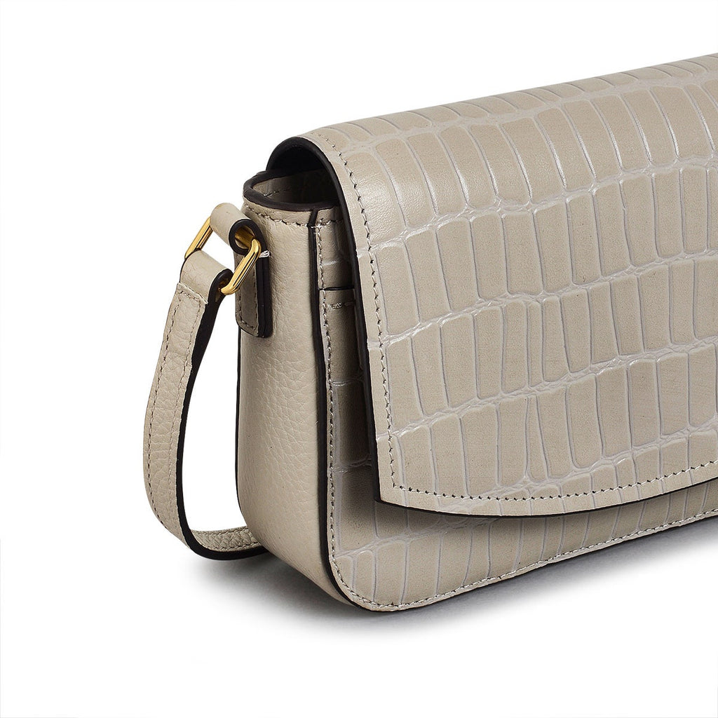 River Road Leather Mini Flapover Phone Crossbody Bag in Pumice - H231365