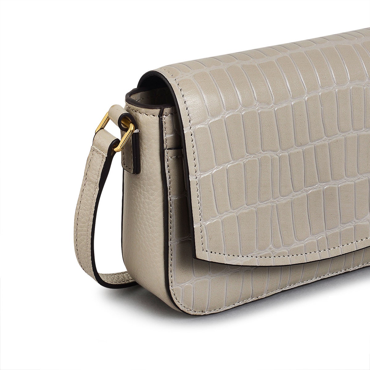 River Road Leather Mini Flapover Phone Crossbody Bag in Pumice - H231365