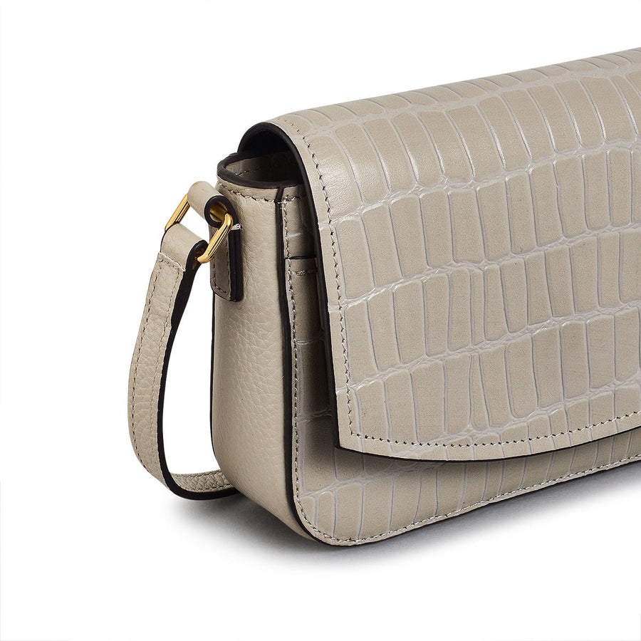 River Road Leather Mini Flapover Phone Crossbody Bag in Pumice - H231365