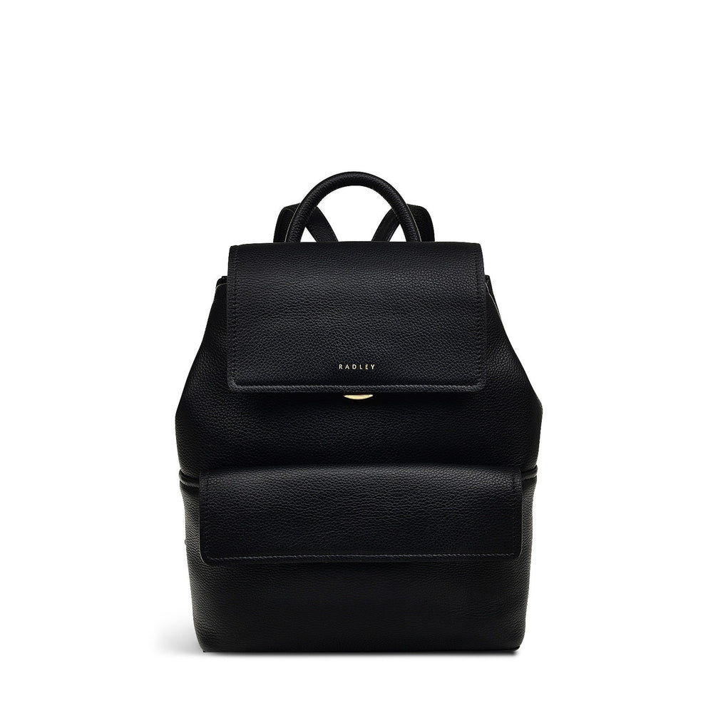 Brompton Crescent Leather Medium Flapover Backpack in Black - H2326001