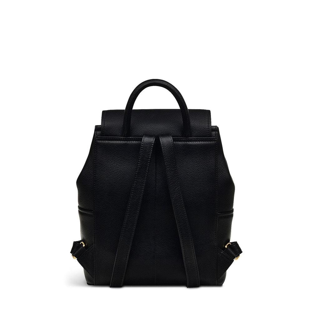 Brompton Crescent Leather Medium Flapover Backpack in Black - H2326001