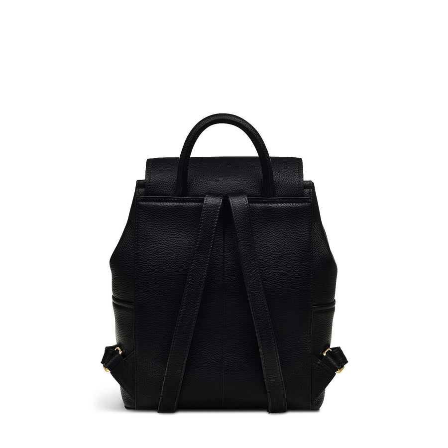 Brompton Crescent Leather Medium Flapover Backpack in Black - H2326001