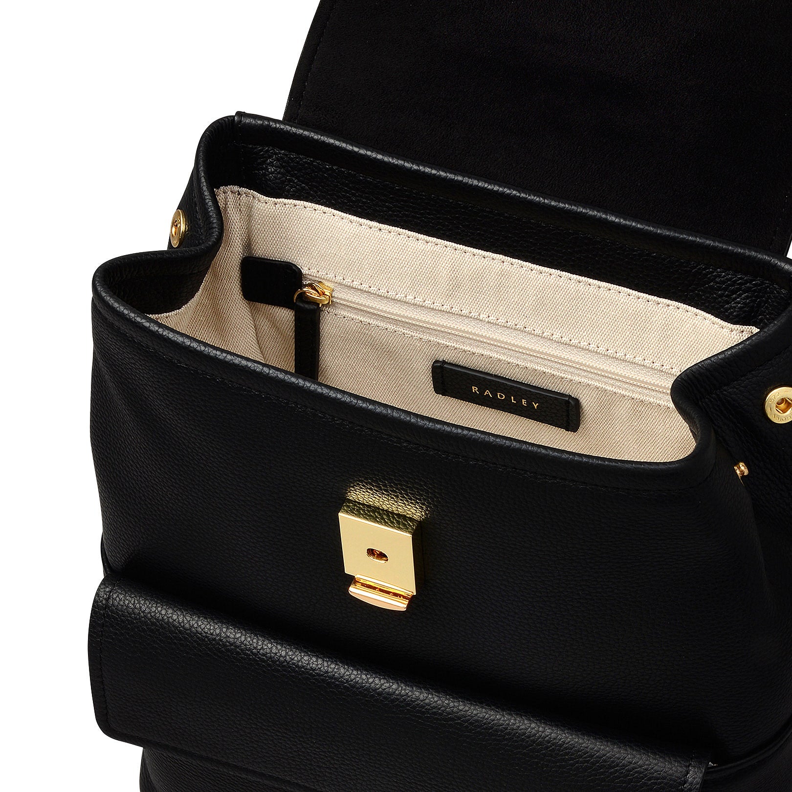 Brompton Crescent Leather Medium Flapover Backpack in Black - H2326001