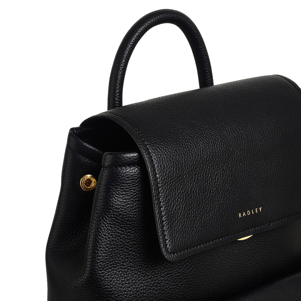 Brompton Crescent Leather Medium Flapover Backpack in Black - H2326001