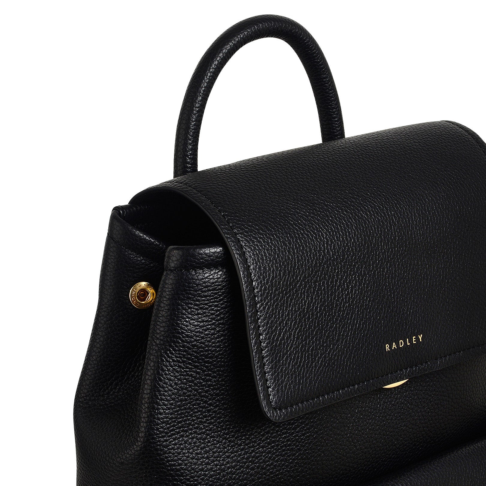 Brompton Crescent Leather Medium Flapover Backpack in Black - H2326001