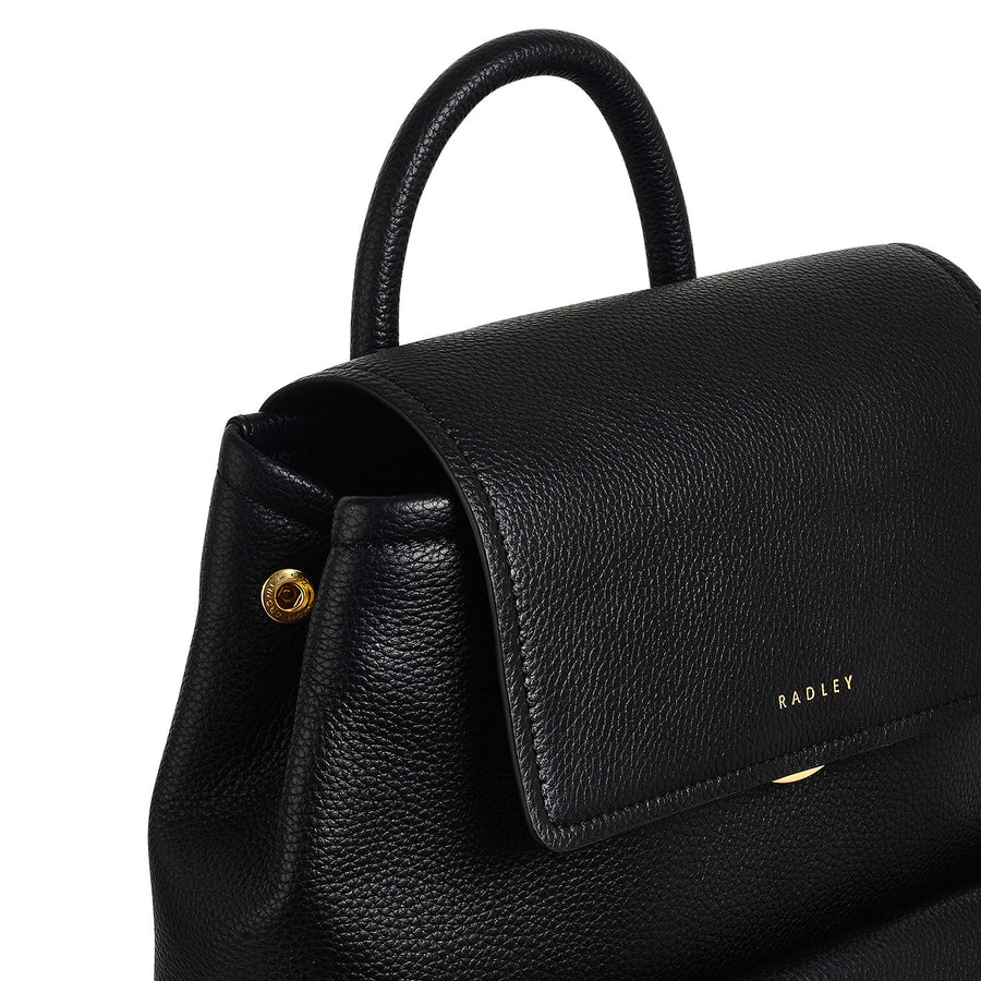 Brompton Crescent Leather Medium Flapover Backpack in Black - H2326001