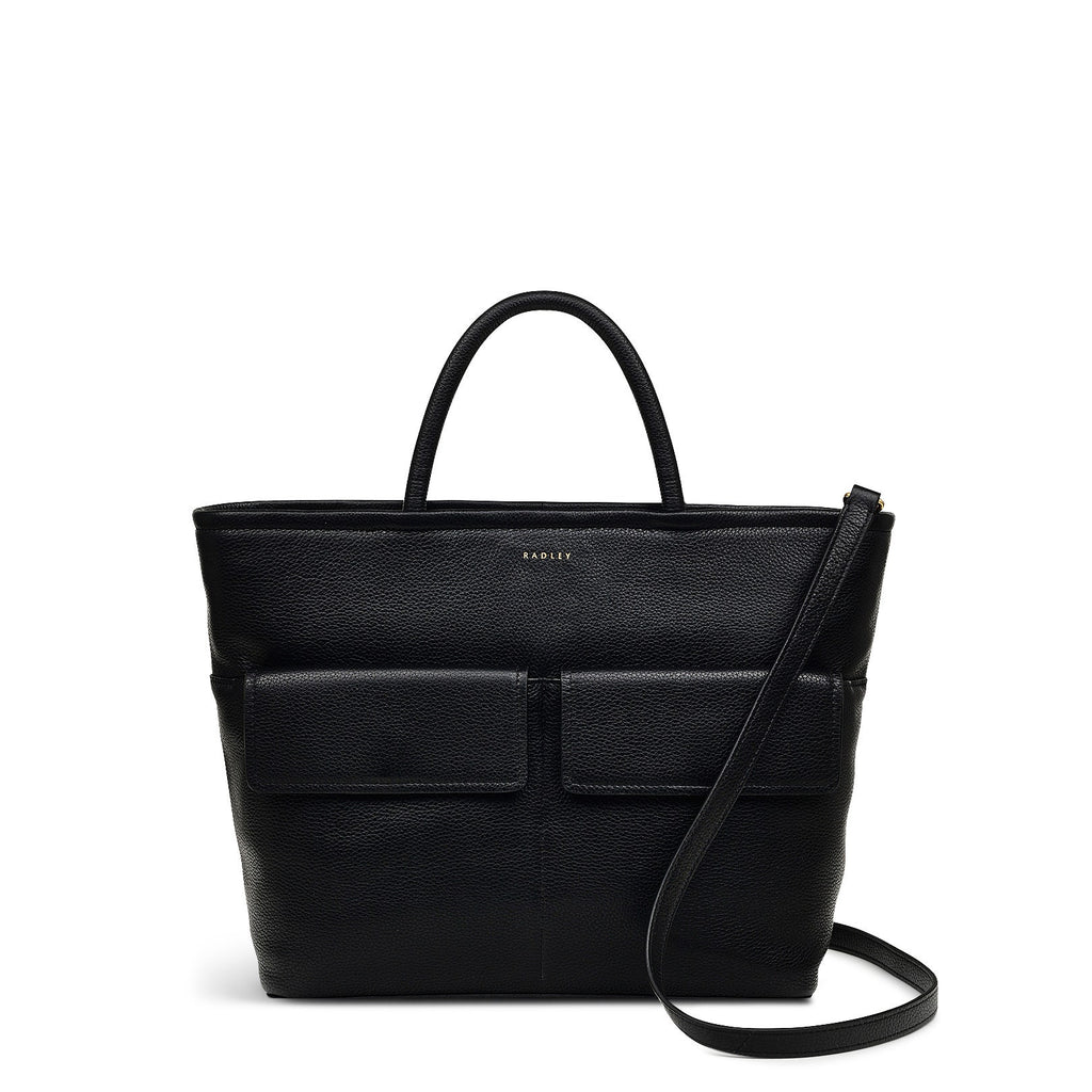 Brompton Crescent Leather Medium Ziptop Satchel Bag in Black - H2327001