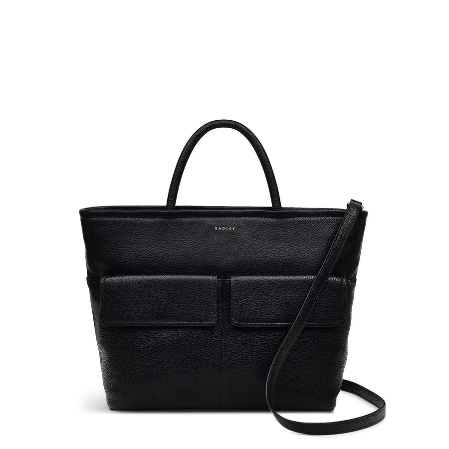 Brompton Crescent Leather Medium Ziptop Satchel Bag in Black - H2327001