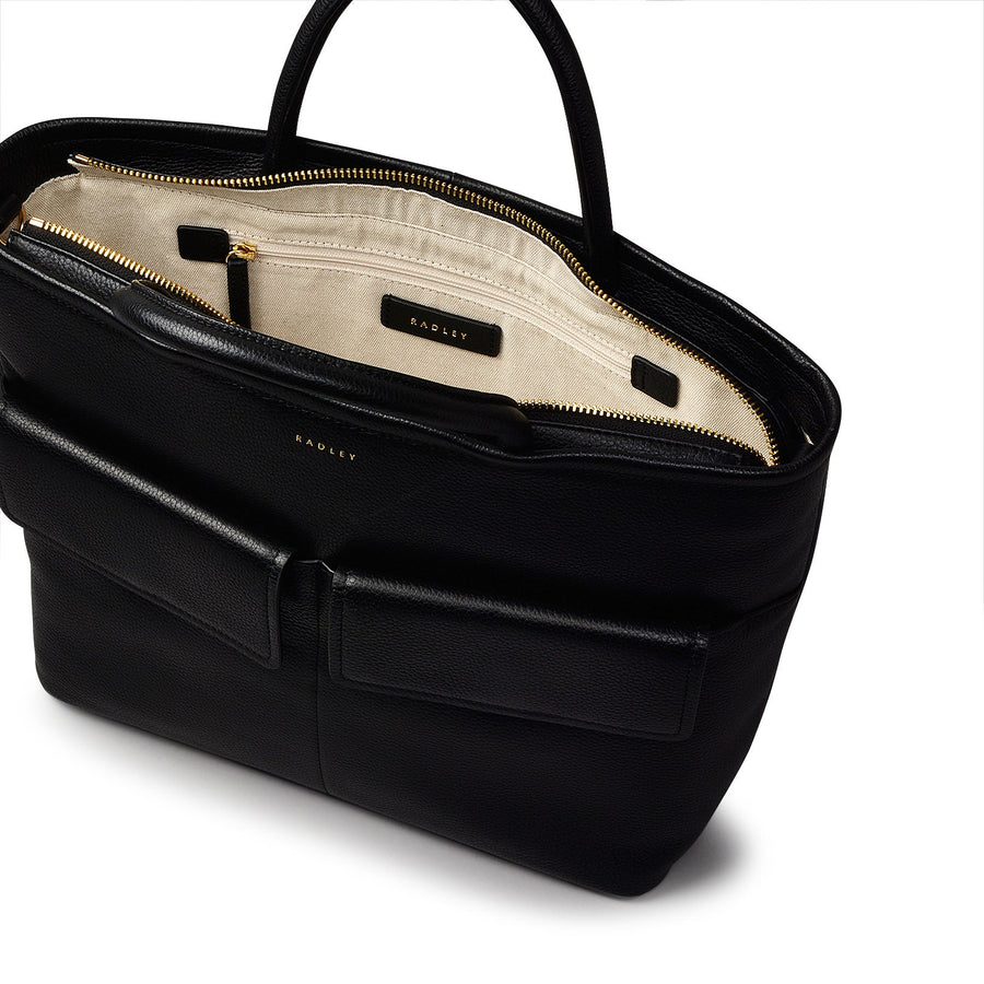 Brompton Crescent Leather Medium Ziptop Satchel Bag in Black - H2327001