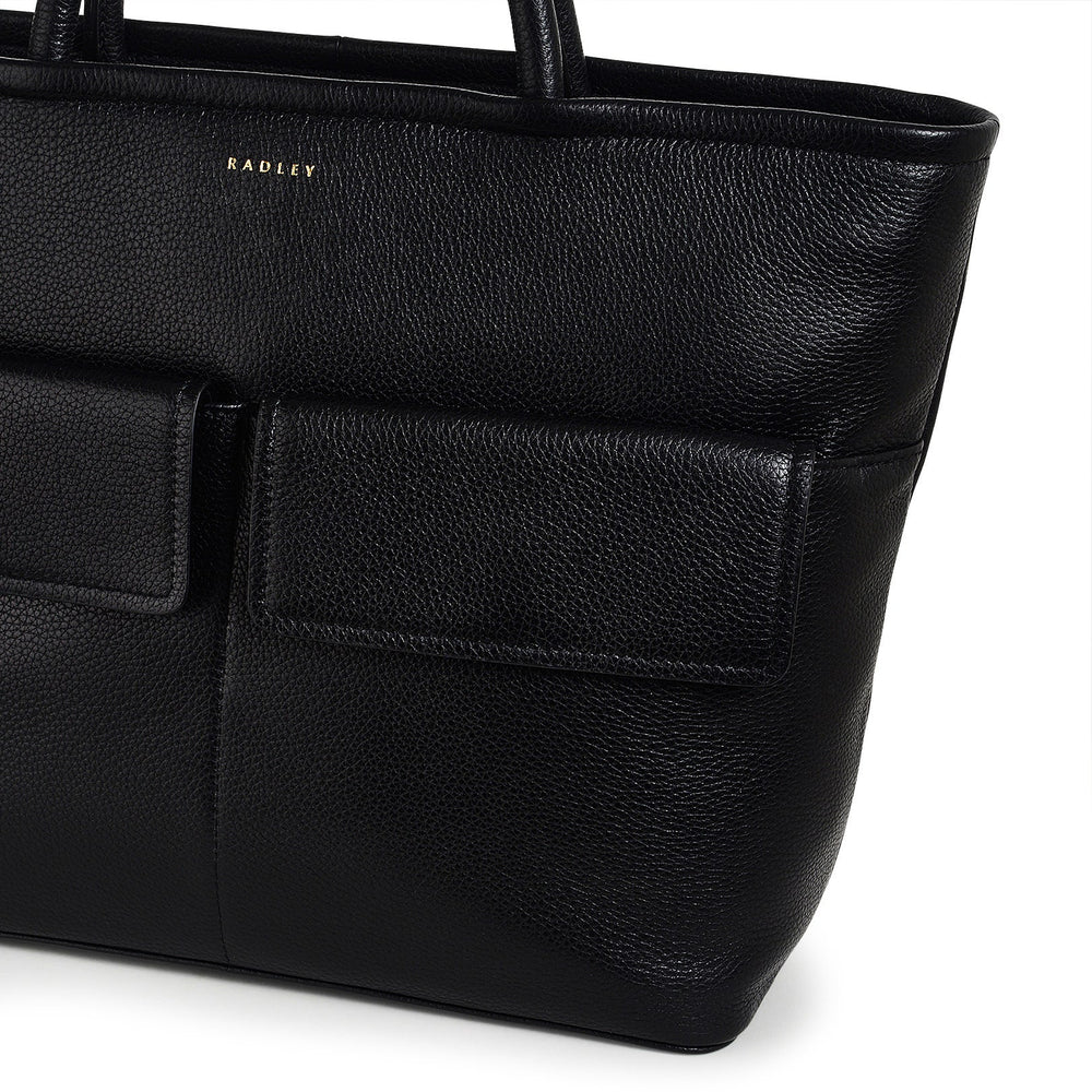 Brompton Crescent Leather Medium Ziptop Satchel Bag in Black - H2327001