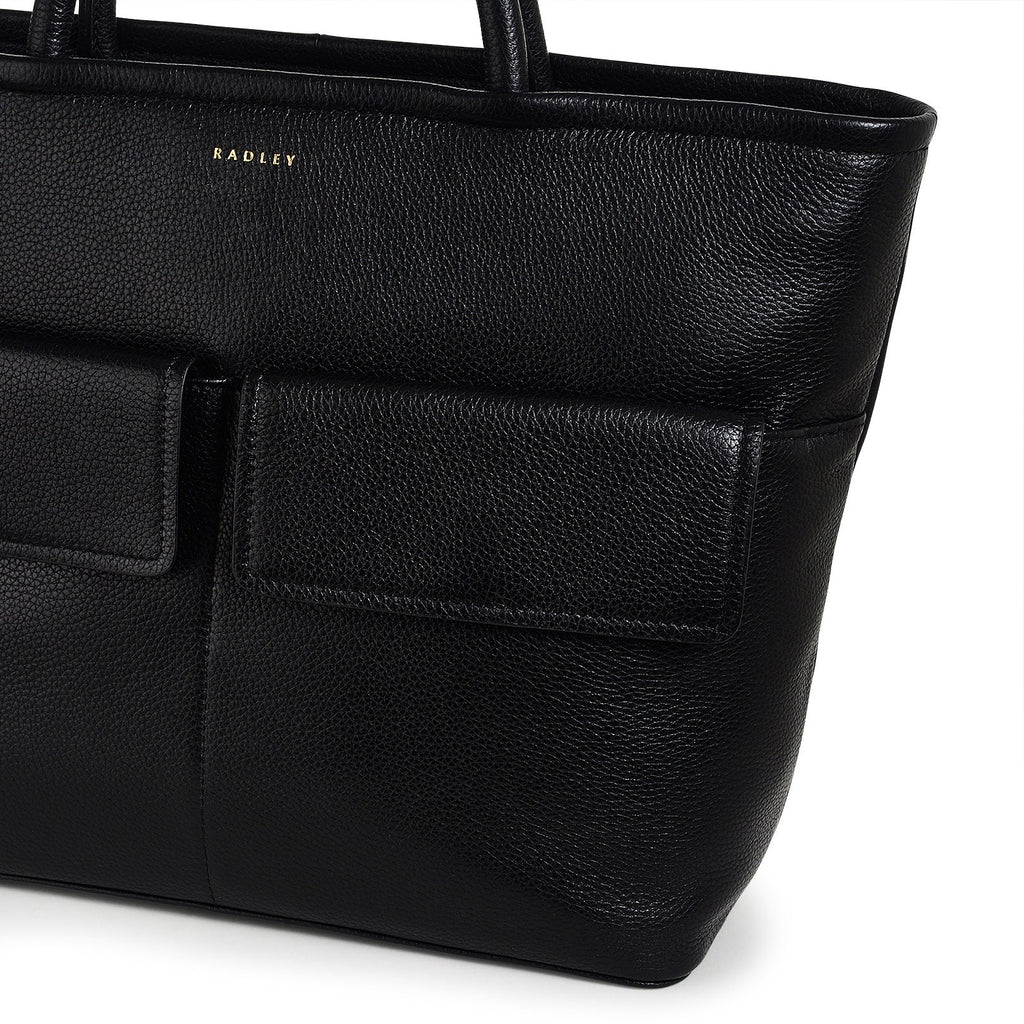 Brompton Crescent Leather Medium Ziptop Satchel Bag in Black - H2327001