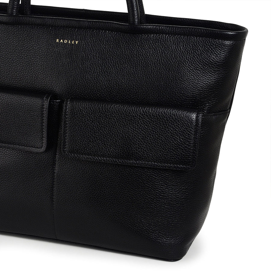 Brompton Crescent Leather Medium Ziptop Satchel Bag in Black - H2327001