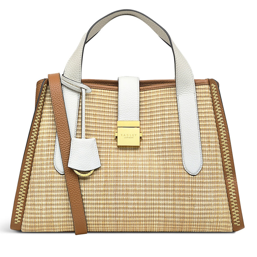 Sloane Street Leather Medium Ziptop Satchel Bag in Butterscotch - H7501259