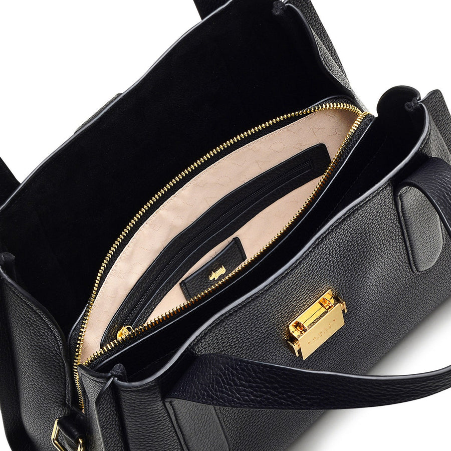 Sloane Street Leather Medium Ziptop Grab Bag in Black - H7582001