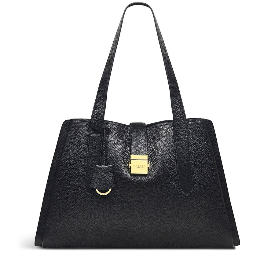 Sloane Street Leather Large Ziptop Shoulder Bag in Black - H7583001