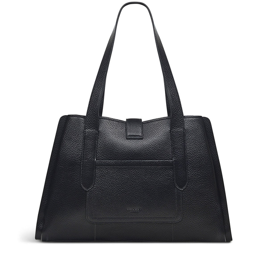 Sloane Street Leather Large Ziptop Shoulder Bag in Black - H7583001