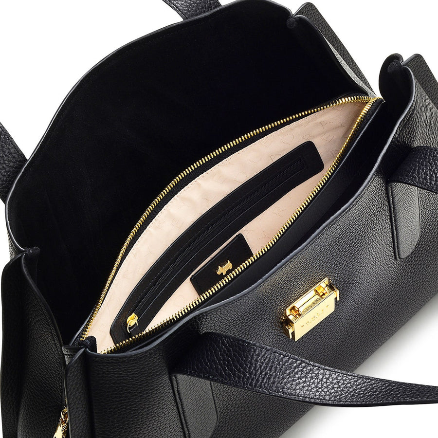 Sloane Street Leather Large Ziptop Shoulder Bag in Black - H7583001