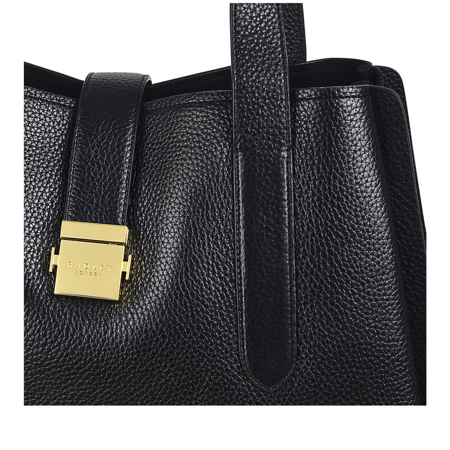 Sloane Street Leather Large Ziptop Shoulder Bag in Black - H7583001