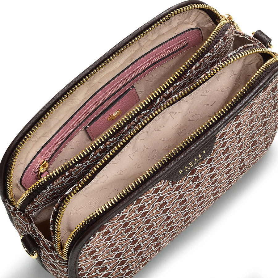 Dukes Place Leather Medium Zip-Top Cross Body Bag in Tortoise - H7601205