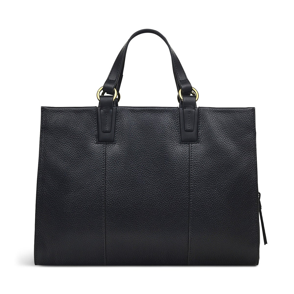 Bedford Square Leather Medium Ziptop Satchel Bag in Black - H7630001