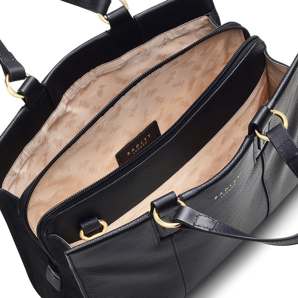 Bedford Square Leather Medium Ziptop Satchel Bag in Black - H7630001