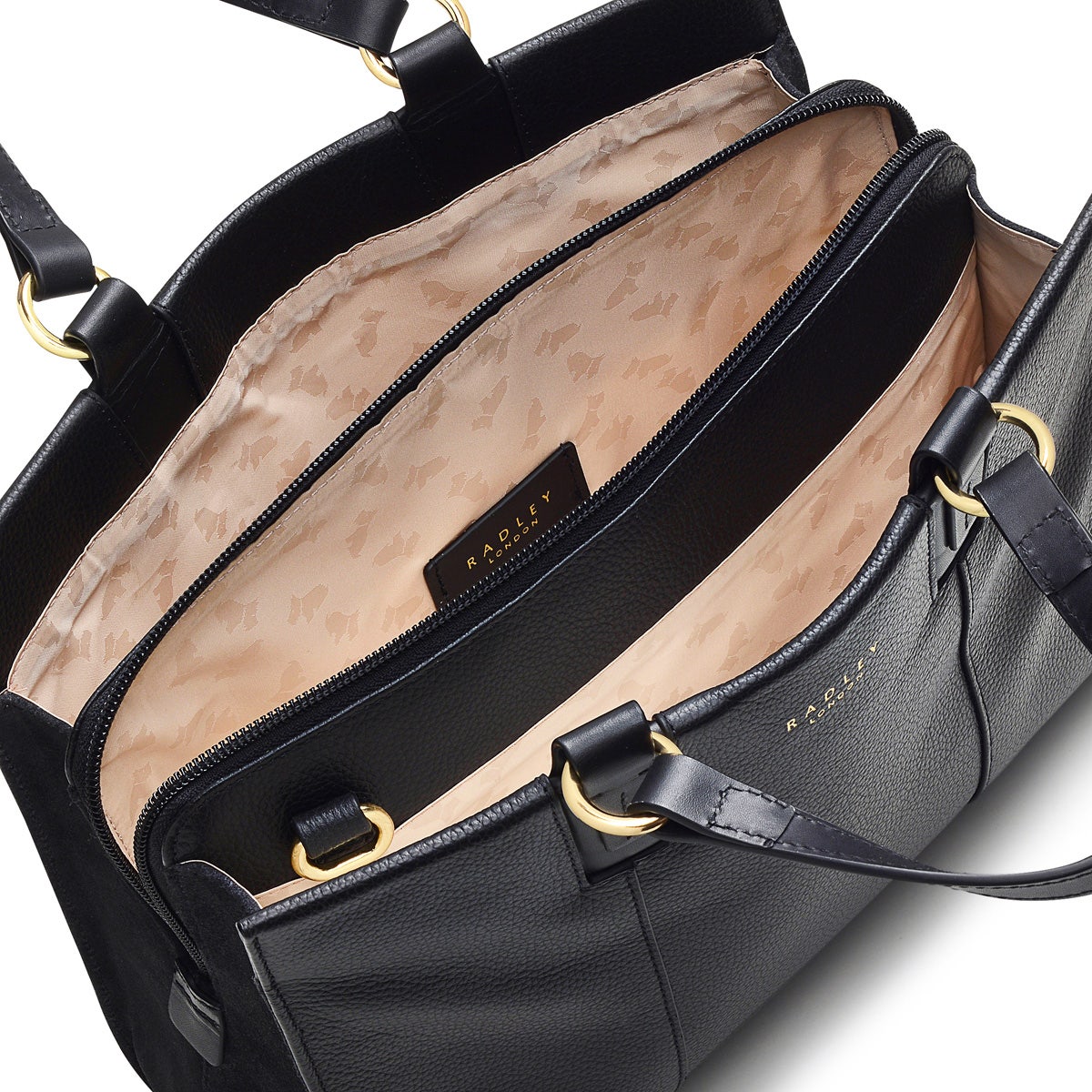 Bedford Square Leather Medium Ziptop Satchel Bag in Black - H7630001