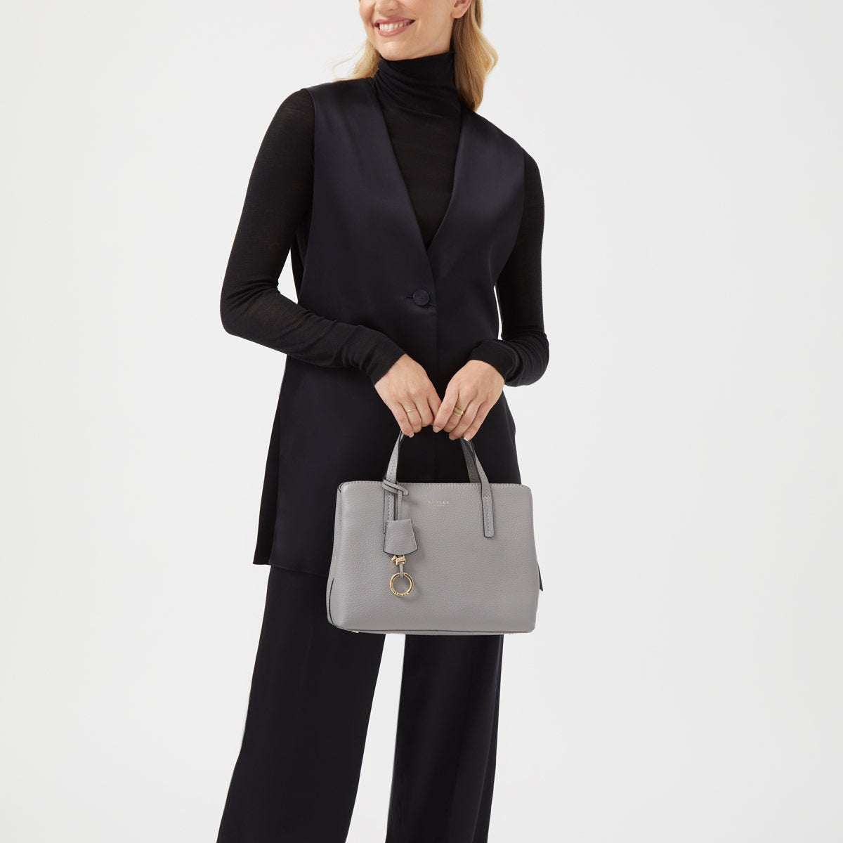 Dukes Place Leather Medium Ziptop Satchel Bag in Cloud Burst - H7868093