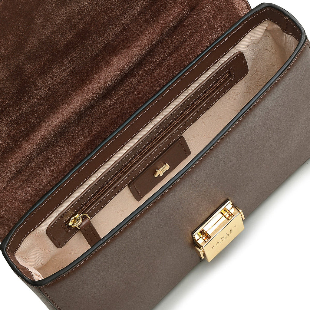 Hanley Close Leather Medium Flapover Shoulder Bag in Walnut - H7881208