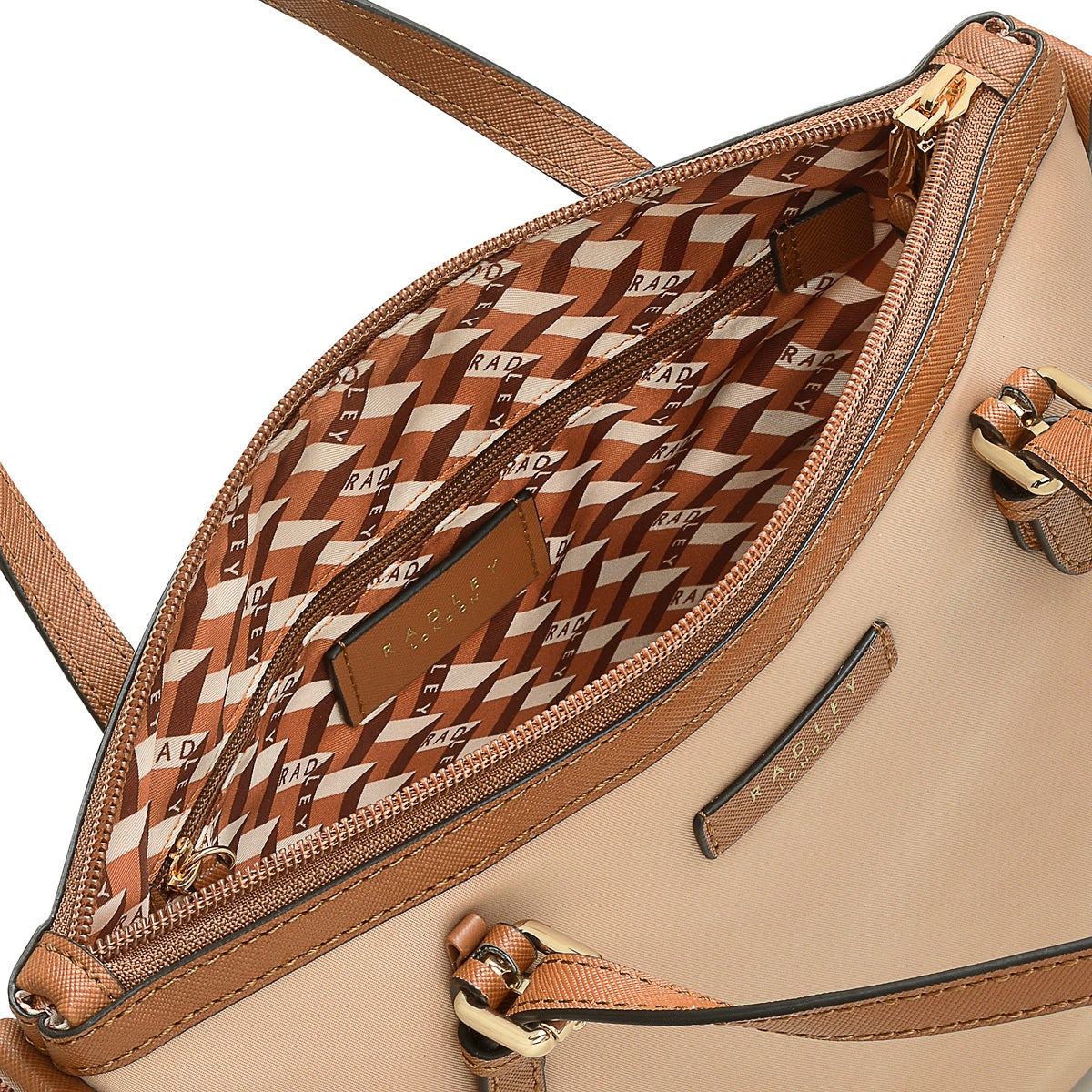 Montague Street Fabric Medium Ziptop Satchel Bag in Biscuit - H7975293