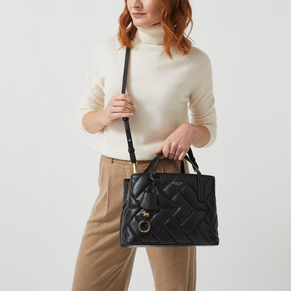 Dukes Place Leather Medium Ziptop Satchel Bag in Black - H8255001