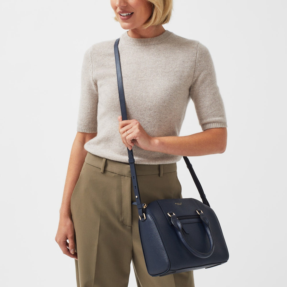 Hamilton Way Leather Medium Ziptop Shoulder Bag in Ink - H8773401