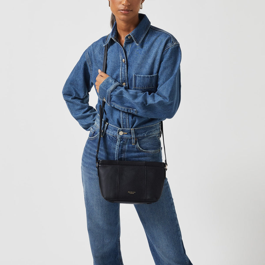 Furze Lane Leather Small Ziptop Crossbody Bag in Black - H8797001