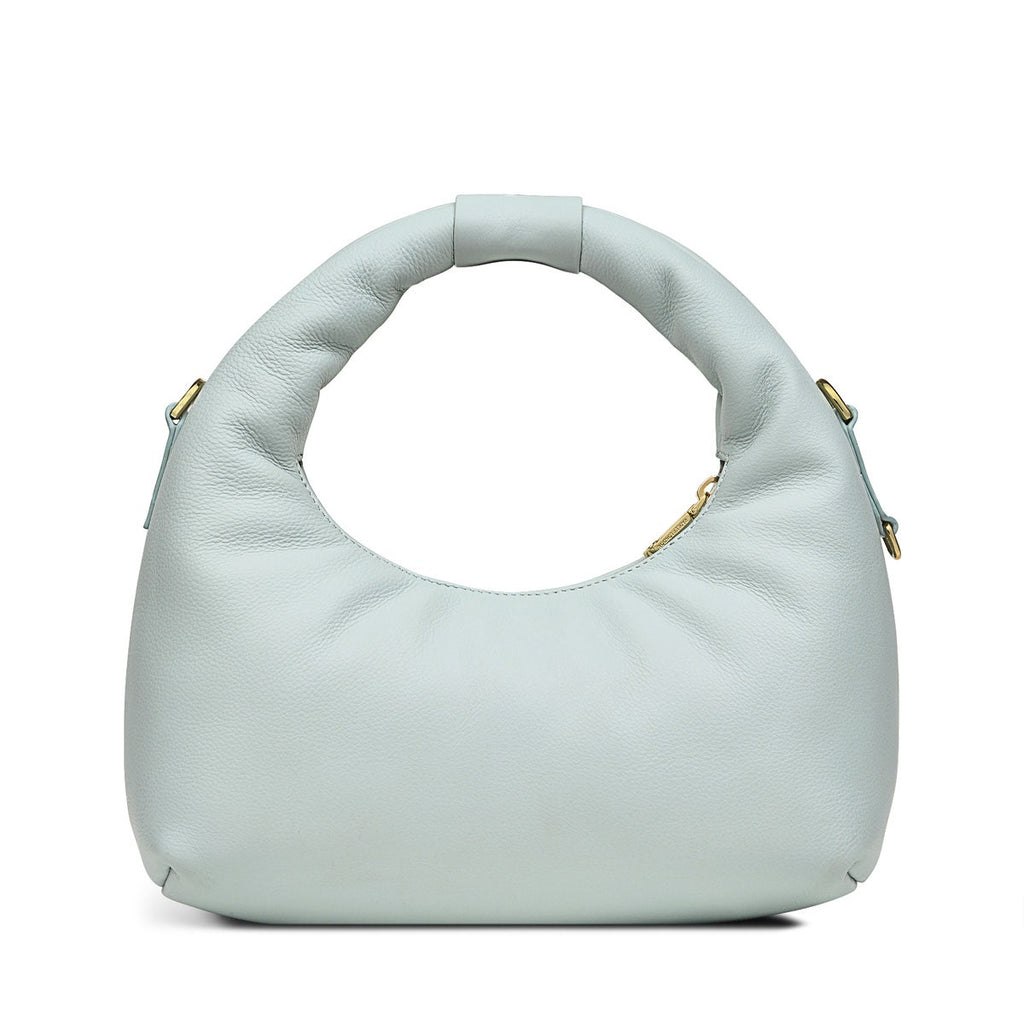 Charles Street Leather Small Ziptop Satchel Bag in Seafoam - H8823367