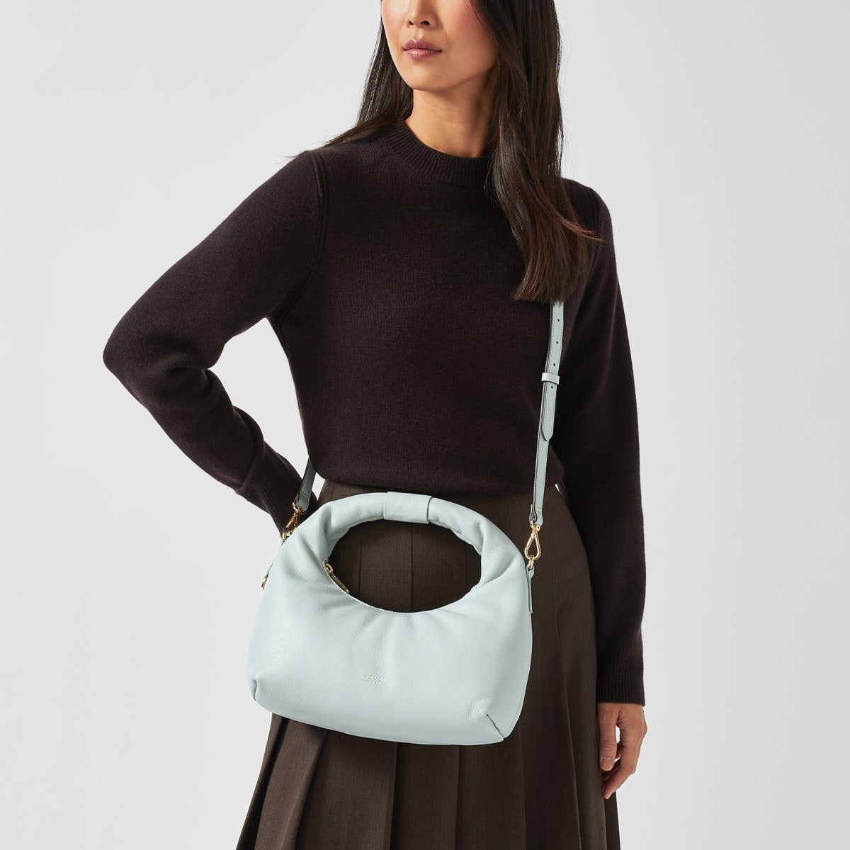Charles Street Leather Small Ziptop Satchel Bag in Seafoam - H8823367